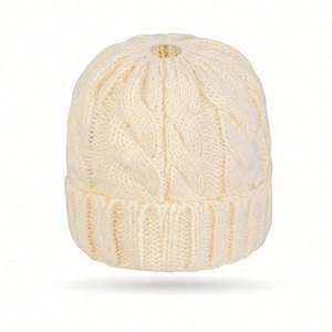 Winter New European American Solid Color <b>Twist</b> Ponytail Knit Beanie Hat Women Lady Fashion Warm Knitted Hat - Product Image 4
