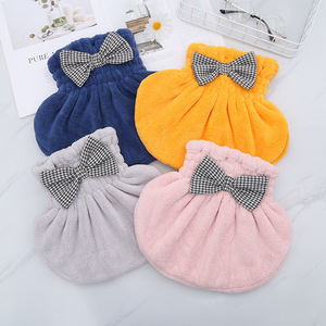 Bonnet de douche en peluche mignon avec nœud, séchage rapide, en polaire corail, serviette-chapeau pour cheveux, pour femmes, accessoires de bain et de nettoyage, bleu, orange, gris, rose - Product Image 1