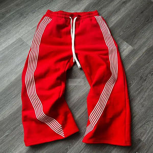 <b>Men's</b> Gray Cotton Sweatpants Elastic Waist Drawstring Side Stripe Casual Loose Fit Midweight Knitted Pants Autumn Style - Product Image 6