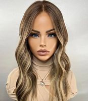 Wig Rambut Asli Eropa Gaya Prety dengan Lace Front, Balayage Pirang HD dengan Akar Gelap, 100% Rambut Manusia