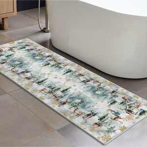 Ciervos de Navidad Copos de nieve Perfil bajo Alfombra antideslizante Alfombra de área lavable para entrada Baño Decoración para el hogar Decoraciones navideñas - Product Image 4