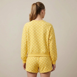 Ensemble décontracté deux pièces pour femme en molleton 100 % coton à pois, comprenant un sweat à capuche et un short, coupe ample avec poches - Product Image 5