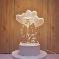 Lampe de chevet LED 3D Illusion Nuit d'Amour et Ballon, Lumières Chaudes, Lampe de Table de Bureau, Bateau d'Amour avec Base Plate en Acrylique ABS, Chargeur USB