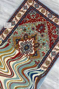 Alfombra de lana Vintage persa de estilo moderno con estampado personalizado, alfombra lavable de diseño multicolor con mechones a mano para el suelo del hogar - Product Image 6