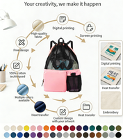 Sac à dos en maille polyester personnalisé avec logo d'usine, sangle d'épaule incurvée, poche à chaussures, sac de sport, natation, gym, sac bandoulière, vente en gros OEM
