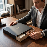Boîte à tiroir coulissant noir et or personnalisable avec logo, conteneur rigide premium avec ruban de traction pour palettes de cosmétiques en gros