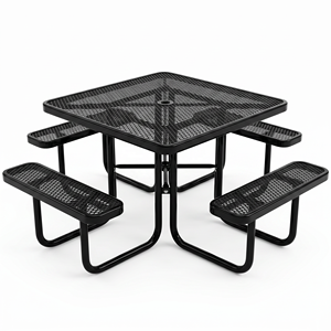 <span class=keywords><strong>Tavolo</strong></span> da picnic rotondo in metallo per esterni con panca, mobili da parco, <span class=keywords><strong>tavolo</strong></span> da picnic in acciaio impermeabile con foro per ombrellone - Product Image 3