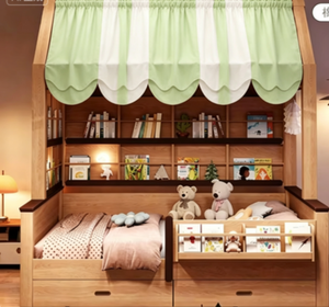 Chicheng C099-11 #   Lit cabane modulaire en bois massif de chêne écologique pour enfants avec étagère intégrée, cadre réglable, tailles 1,5 m/1,35 m - Product Image 6