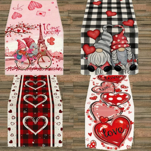 Tovaglia Quadrata Riutilizzabile in Lino Moderno, Runner da Tavola Serie Red Dwarf Love Stampata, Decorazione per <span class=keywords><strong>Cucina</strong></span> San Valentino, Vendita Transfrontaliera - Product Image 2
