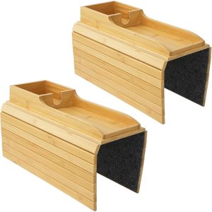 Plateau d'accoudoir en bambou 41,5x33,7x5cm, boîte de rangement avec porte-gobelet pour la maison et le bureau - Product Image 1