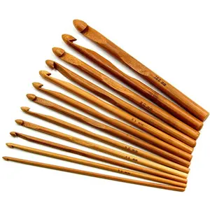 12 шт крючки крючком бамбука DIY ручной работы Пряжа вязанные комплект разных размеров