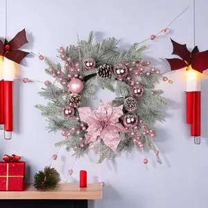 Meilleure vente Noël Barbie Rose guirlande de Noël pour festival célébrer décoration porte d'entrée linteau guirlande décorations