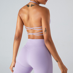 Wholesale Women Square Neck Yoga Bra Halter Multi Cross Strappy <b>Back</b> Removable Pad Sports Bra <b>Low</b> Impact Athletic Crop <b>Top</b> - Product Image 4