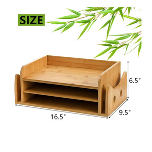Desktop <b>Storage</b> Box 3 Tier Bamboo Organizer For Office Desk Document <b>File</b> Holder Multifunctional Neatening <b>Storage</b> - Product Image 5