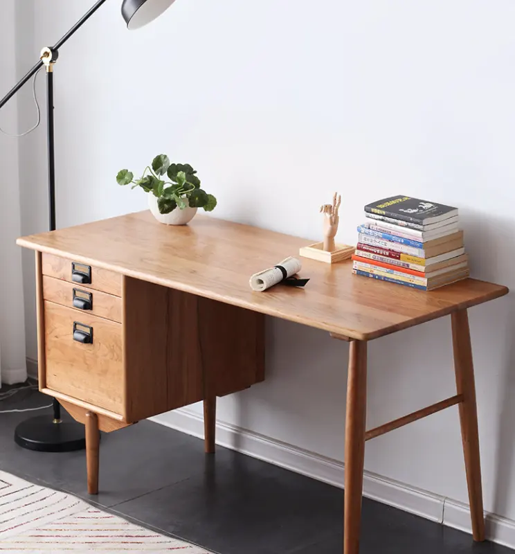 Mesa de oficina sencilla de estilo nórdico, <span class=keywords><strong>escritorio</strong></span> de escritura de madera de cerezo para el trabajo