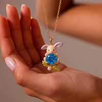Collier pendentif animal mignon pour femme, breloque 3D en forme d'animal, chaîne en émail avec pierres précieuses colorées, cadeau bijou