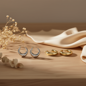 Orecchini a Cerchio TOM TWE in Oro Bianco, Gioielli Unisex alla Moda, Placcati in Argento 18K, Stile Huggie per Uso Quotidiano - Product Image 2