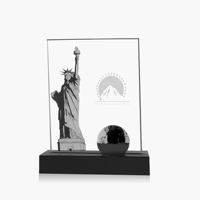 Trophée de Plaque de verre de cristal avec Base en métal, trophée de verre de cristal vierge à la mode