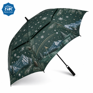 Paraguas de Golf con Estampado de Pino Invernal, Paraguas Recto Grande Resistente al Viento, Protección contra la Lluvia para Exteriores, Navidad y Fiestas - Product Image 1