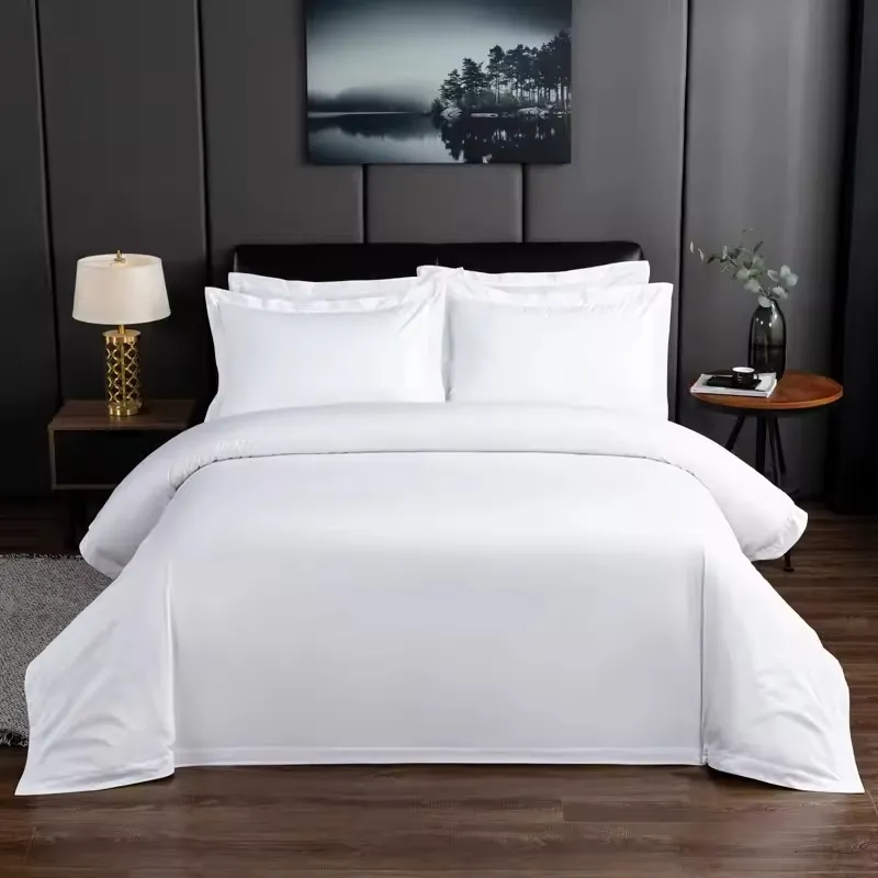 5 étoiles Hilton linge de lit 100% coton drap plat en gros personnalisé solide housse de couette ensemble ensembles de literie d'hôtel