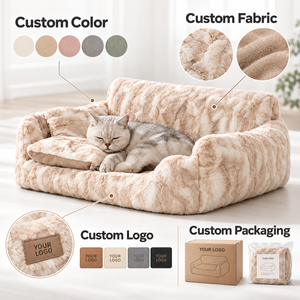 Canapé pour animaux de compagnie en peluche longue, doux, chaud et lavable, sur mesure, vente en gros, OEM & ODM - Product Image 3