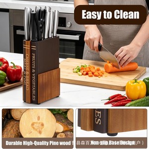 Solid Wood <b>Knife</b> Block 7pcs Magnetic Storage Rack For Kitchen Desktop Fruit Vegetable Meat <b>Bread</b> Cutting Tools - Product Image 3