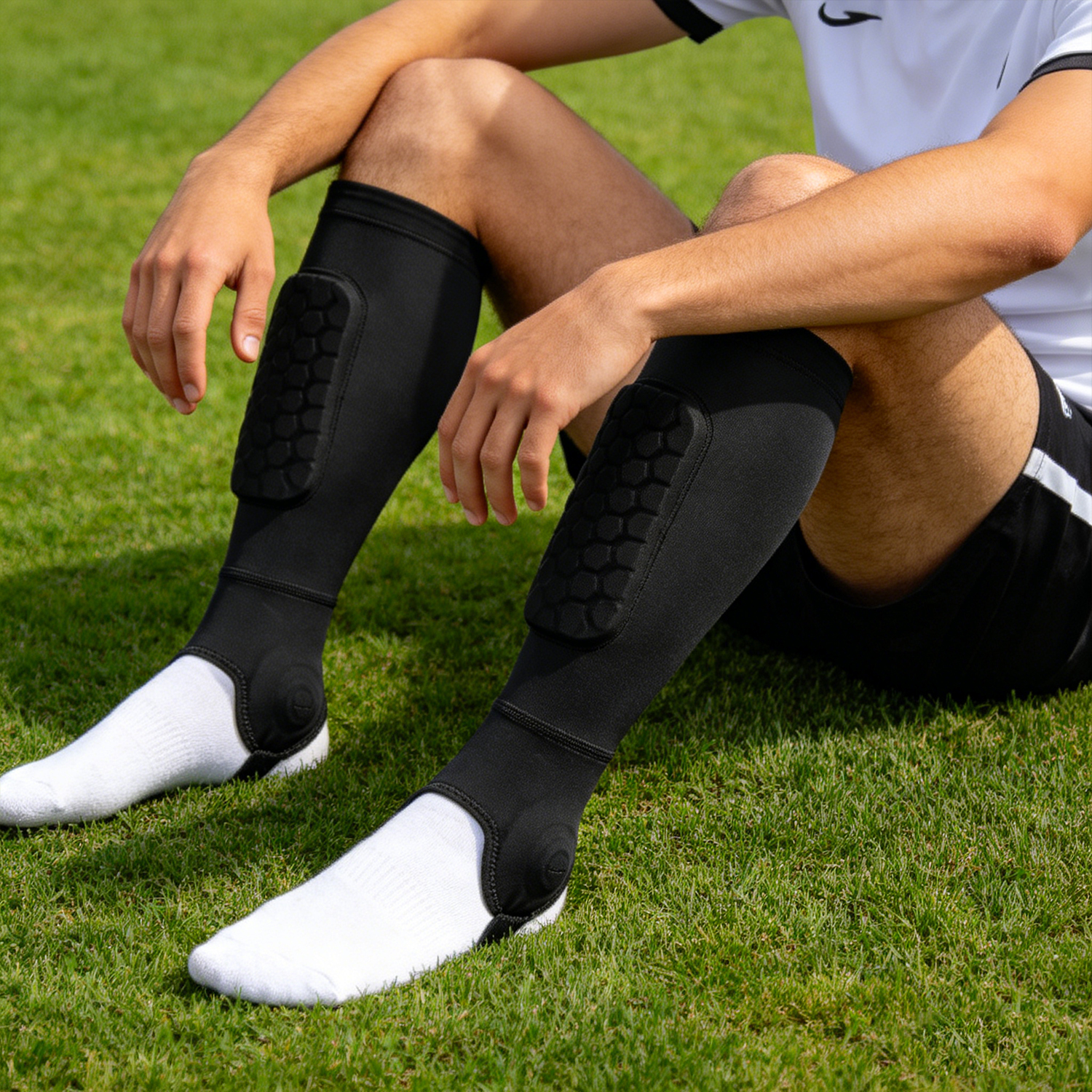 Power Punch Customizable Kid Adult Football Shin Guards Straps Sleeve Compression
