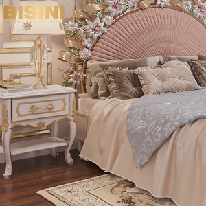 Belle villa italienne de style baroque <span class=keywords><strong>blanc</strong></span> et feuille d'or à côté de la table de nuit en bois sculpté princesse filles <span class=keywords><strong>chambre</strong></span> table de chevet - Product Image 2