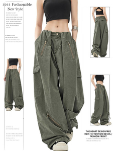 American Retro <span class=keywords><strong>Army</strong></span> Green <span class=keywords><strong>Pantalon</strong></span> large taille haute pour femmes Nouvelle salopette ample <span class=keywords><strong>Pantalon</strong></span> de vadrouille d'été avec style parachutiste Taille M - Product Image 6