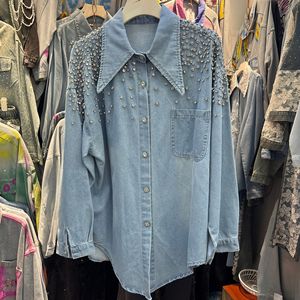 Camicette e camicie da <span class=keywords><strong>donna</strong></span> all'ingrosso di moda autunno 2025 nuova <span class=keywords><strong>camicia</strong></span> Casual con diamanti inchiodati - Product Image 1