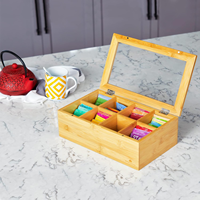 Boîte de rangement à thé portable moderne à 8 compartiments avec accents en bambou, cadre en aluminium et couvercle magnétique en acrylique