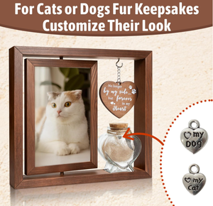 <span class=keywords><strong>Cadre</strong></span> photo commémoratif rotatif en bois pour animaux de compagnie avec urne en verre en forme de cœur, cadeau de commémoration pour la perte d'un chien ou d'un chat, pour le stockage des poils et des cendres - Product Image 2