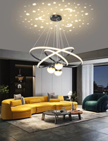 Lustre LED à projection d'étoiles, design moderne et minimaliste, plafonnier intelligent effet galaxie, suspension en aluminium à intensité variable pour chambre d'enfant
