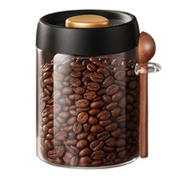 Pot à thé et à café domestique de 1200ml étanche à l'humidité et scellé sous vide avec cuillère en bois pot de stockage des aliments en verre pour la cuisine