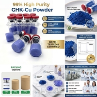 Poudre lyophilisée GHK-Cu de haute qualité 99% pure, couleur bleue, matière première cosmétique réparatrice au cuivre pour les soins de la peau, fabriquée en usine au Guangdong