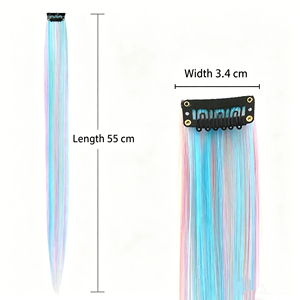 Extension per capelli sintetici a clip in fibra resistente alle alte temperature, lunghi, lisci, colore <span class=keywords><strong>blu</strong></span> sfumato HPC-2566, parrucche con extension di capelli a densità elevata - Product Image 2