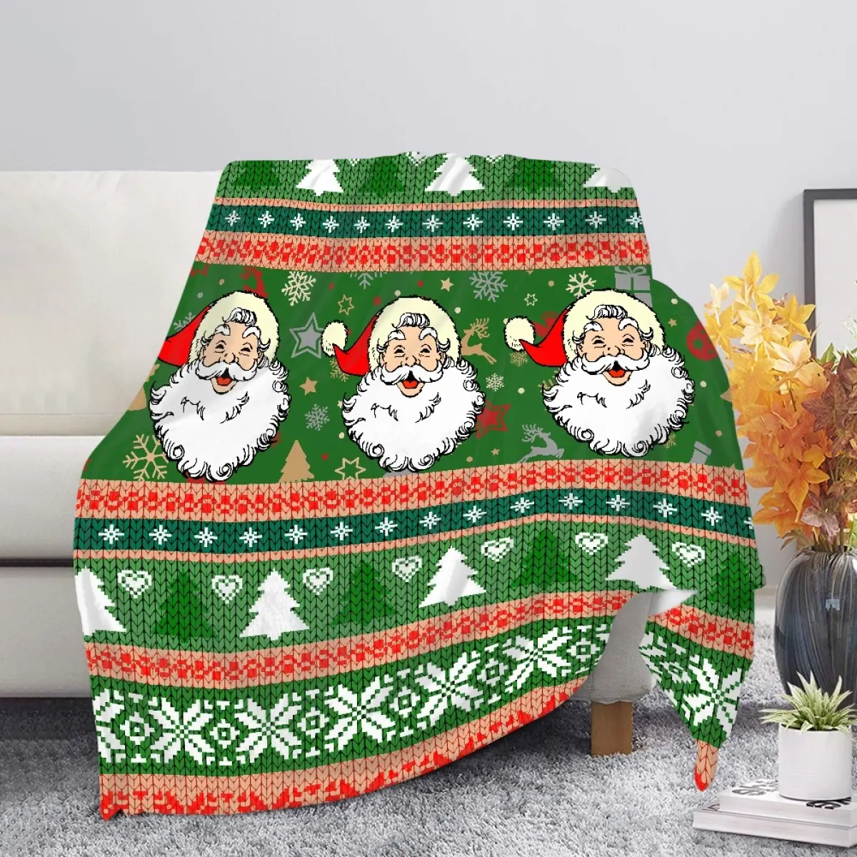 Custom Warm Blanket Sofa Cover Flannel All Season Christmas Santa Claus Super Warm Throw Blanket for Bed Car Bedding Throws