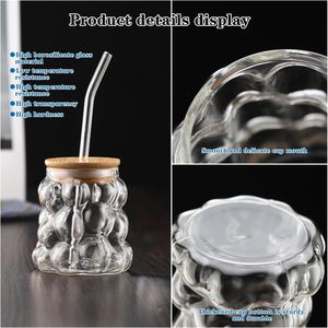 Mejor Venta de vidrio de borosilicato en forma de uva Desayuno creativo Latte Copa de vino Taza de jugo Taza de regalo con tapa de bambú y pajita - Product Image 6