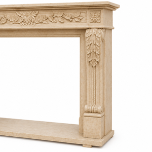 Traditional Marble Fireplace Mantel With Ornate Carving Sunny Golden Beige Stone Indoor Wood Burning Hearth For Dining Room - Product Image 5
