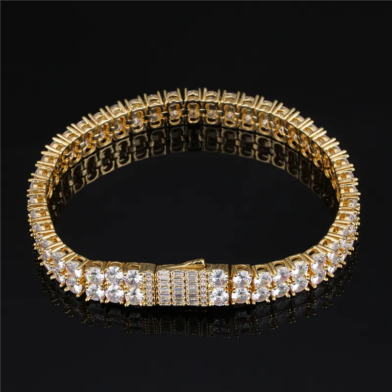 Pulsera de tenis con diamantes de imitación para mujer y hombre, brazalete de zirconia con dos diamantes incrustados, estilo Hip Hop, 16mm