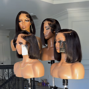 نتف مسبقًا 13X4 شعر مستعار منفوش من الدانتيل من الأمام ، شعر مستعار بوب منفوش من الدانتيل ، شعر مستعار بوب برازيلي خام ، شعر مستعار للنساء - Product Image 1