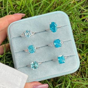 Anillo de Plata de Ley S925 Estilo Europeo <span class=keywords><strong>Americano</strong></span> para Mujer, Circonita Azul Corte Radiante, Joyería Deslumbrante, Accesorios al por Mayor - Product Image 2