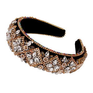Hua Liyu – bandeau en strass pour femmes, bande large, décoré de cristaux baroques, coiffe artistique rétro, accessoires pour cheveux - Product Image 5