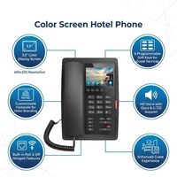 Téléphone d'hôtel H5W noir pour chambre d'hôtes, téléphone IP SIP avec écran couleur de 3,5 pouces, 6 touches de numérotation rapide, appel vidéo Wi-Fi, PoE, 2 lignes SIP, point d'accès