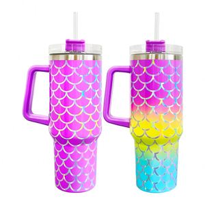 แก้วกาแฟทรงเมอร์เมดสีไล่ระดับแบบโฮโลแกรม ขนาด 40 ออนซ์ พร้อมฝาและหลอด - Product Image 2