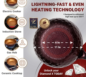 Diamond Premium <strong>Non</strong> <strong>Stick</strong> 11" Frying <strong>Wok</strong> Pan Hybrid Titanium-Coated 8-Layered Egg Omelet Stir Fry Skillet - Product Image 4