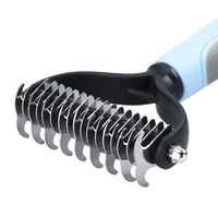 Peigne démêlant double face GorisPet pour animaux de compagnie, lames en acier inoxydable, poignée ergonomique antidérapante pour chiens, chats, petits animaux - Long
