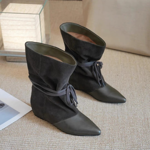 Bottines pour femme kaki à bout pointu, tige souple, détail à nouer, talon <span class=keywords><strong>compensé</strong></span>, bicolores camel et <span class=keywords><strong>beige</strong></span>, élégantes et décontractées - Product Image 6