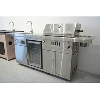 Ensemble de meubles de cuisine extérieurs mobiles en métal, designs modernes, îlot BBQ extérieur, armoires de cuisine en acier inoxydable 304 avec évier