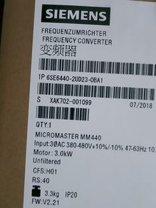 6SE6440-2UD23-0BA1 MLFB MICROMASTER 440 3AC 380-480V 3kW PLC - Product Image 4